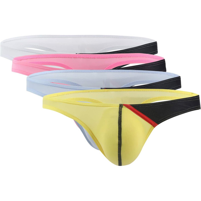 Танга чоловічі Panegy з тонкої шовкової нитки, низька посадка, бікіні, T-back, набір 3/4/5 шт., кольорові (L, білий+світлорожевий+світлоблакитний+жовтий (4 шт))