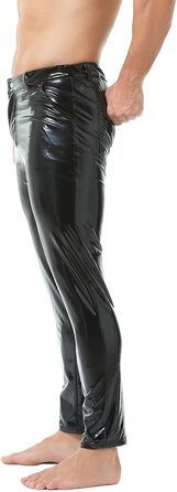 Легінси чоловічі YUFEIDA з еластичної шкіри (PU), класичний дизайн, довгі, з блискавкою та кишенями. Ідеально для мотоспорту, косплею, танців, вечірок та клубів (Чорний, L)