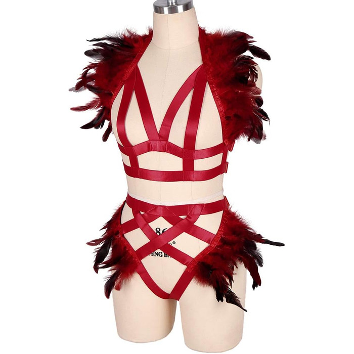 Жіночий корсет з пір'ям BBOHSS: набір накладки на плечі, крила, готичний стиль, Burning Man, спідня білизна, мереживні стрічки, аксесуари. Білий (універсальний розмір, винний)