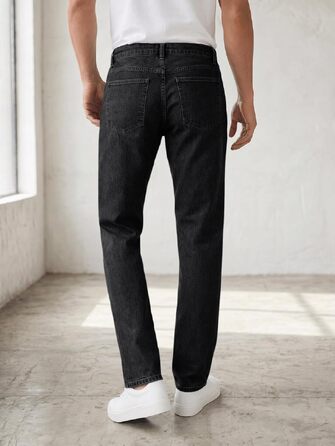 Чоловічі джинси Runcati Slim Fit з бавовни та стрейч, однотонні чорні штани для бізнесу та повсякденного носіння (36W / 32L)