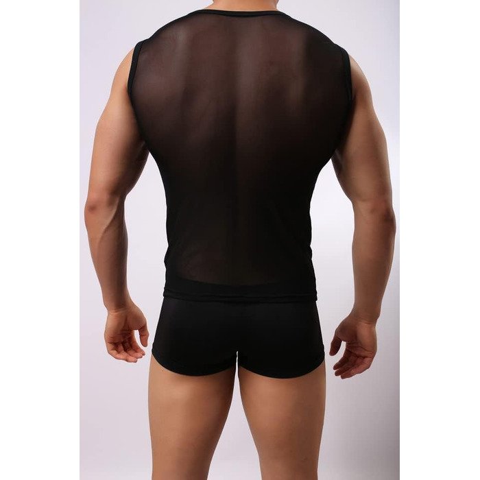 Чоловіча майка-топ з сіткою, прозора мускул-майка без рукавів, чорна, для клубу