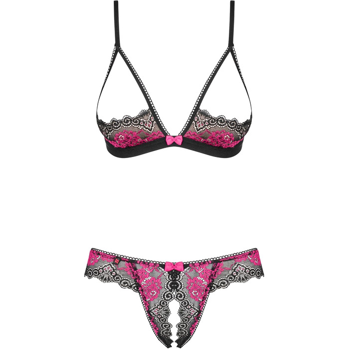 Бюстгальтер-сет Obsessive для жінок: квітковий принт, чорний/рожевий, S-XL, дорослі, комплект спідньої білизни