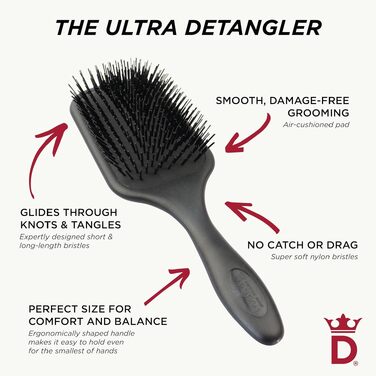 Щітка для розплутування волосся Denman Tangle Tamer Ultra (чорна) для кучерявого та натурального волосся, для вологого та сухого використання, модель D90L