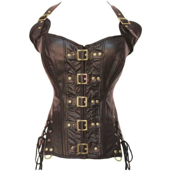 Корсет-топ KUOSE з лакованої шкіри (коричневий, XS) - корсет, бюстгальтер, корсет-сорочка