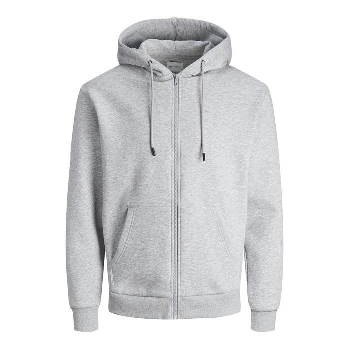 Чоловіча толстовка з капюшоном та блискавкою Jack & Jones JJEBRADLEY Sweat Zip Hood, Relaxed Fit, світло-сірий меланж