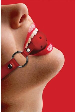 Кнебель для рота та шиї Shots Ball Gag з гумовим м'ячем та баром - червоний, 1 шт.