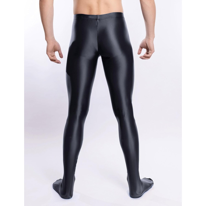 Чоловічі лосини-легінси, блискучі, з підтягнутим силуетом, з підтяжками, напівпрозорі, чорні, розмір L