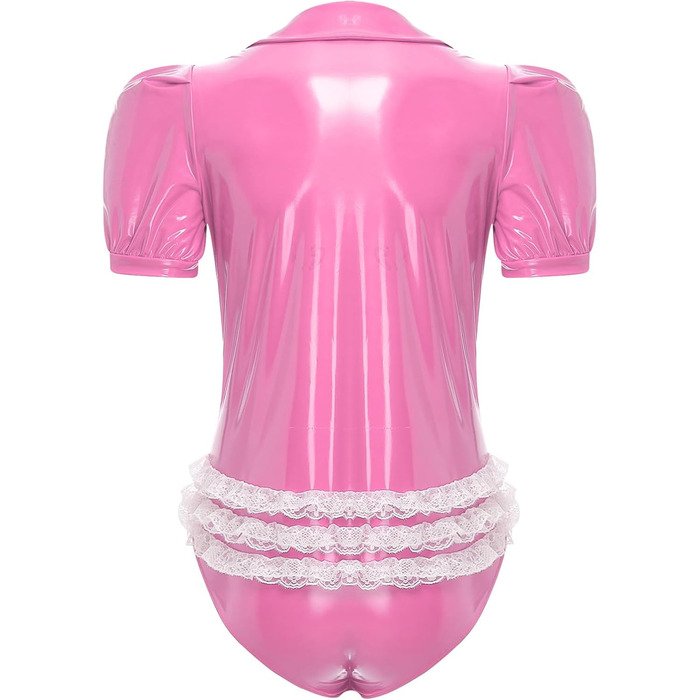 Боді чоловіче Sywiyi з короткими рукавами, лакована шкіра, блискавка, піжама, клубний одяг (рожевий, 3XL)