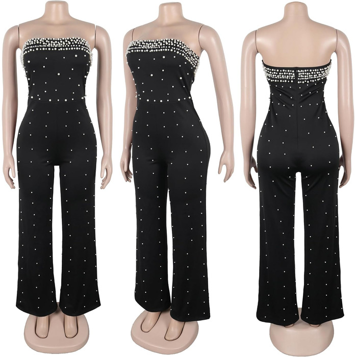 Жіночий ромпер з стразами Nagfar - сексуальний комбінезон для вечірнього виходу, коктейльної вечірки, клубу (D53 Schwarz, XL)