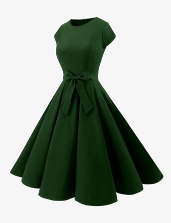 Сукня Dressystar вінтажна 50-х років з короткими рукавами в горошок, темно-зелена, розмір L