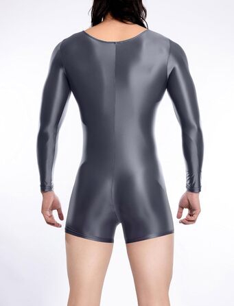 Чоловічий боді з довгими рукавами AIEOE, блискучий, з еластичної тканини, сірий, розмір M