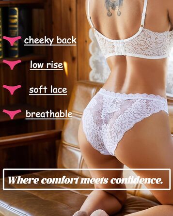 Сексуальні жіночі труси-сліпи з бавовни та мереживом, 5 шт. (Чорний*2, Каштаново-коричневий, Хакі, Білий, Сіро-блакитний), розмір S