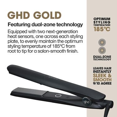 Випрямляч для волосся ghd gold — професійний стайлер та випрямляч для гладкості та антифриз-ефекту, чорний