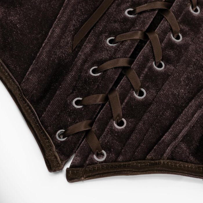 Корсет жіночий Ренесанс SCARLET DARKNESS, темно-коричневий, з мереживом, на шнурівці, вечірній, з оксамиту