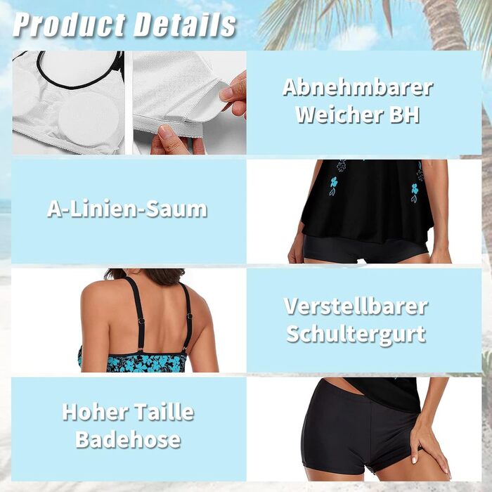 Tankini жіночий купальник з шортами, двочастинний комплект, літній, елегантний, синій. Ідеальний для пляжу та відпочинку.