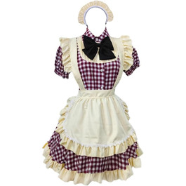 Сукня Лоліта в клітинку TTYAO REII з нагрудником, Короткий рукав, Костюм для косплею, Сукня для Хелловін, XXL, Темно-червоний, Бежевий