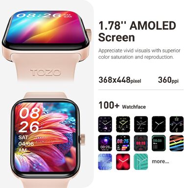 Смарт-годинник TOZO S4 для жінок та чоловіків, Bluetooth-дзвінки, 1.78
