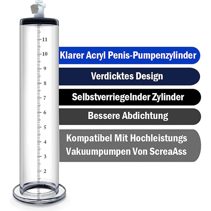 Набір пеніс-помп ScreaAss різних розмірів (9 шт.) з акрилового прозорого трубки з мірною шкалою та силіконовим шлангом для ScreaAss (ручні/електричні)