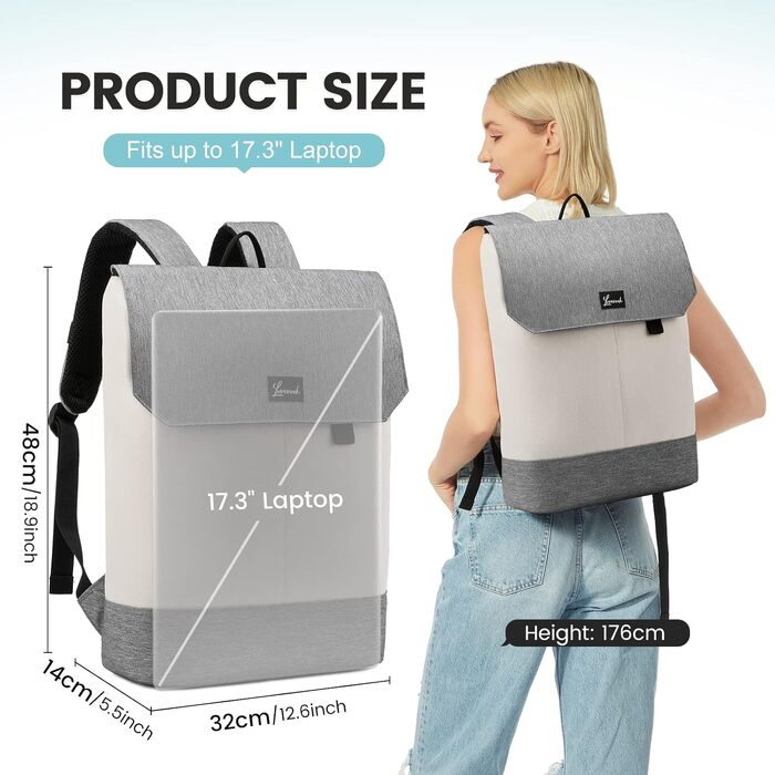 Жіночий рюкзак LOVEVOOK Elegant Daypack: водонепроникний міський рюкзак для ноутбука 17.3 дюйма, протикрадіжний відділ, для навчання та офісу (Бежево-сірий)