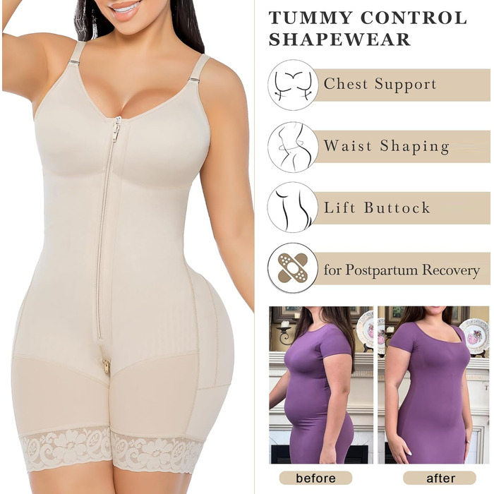 Корсет-боді YIANNA Fajas Colombianas для формування фігури, бежевий, розмір L