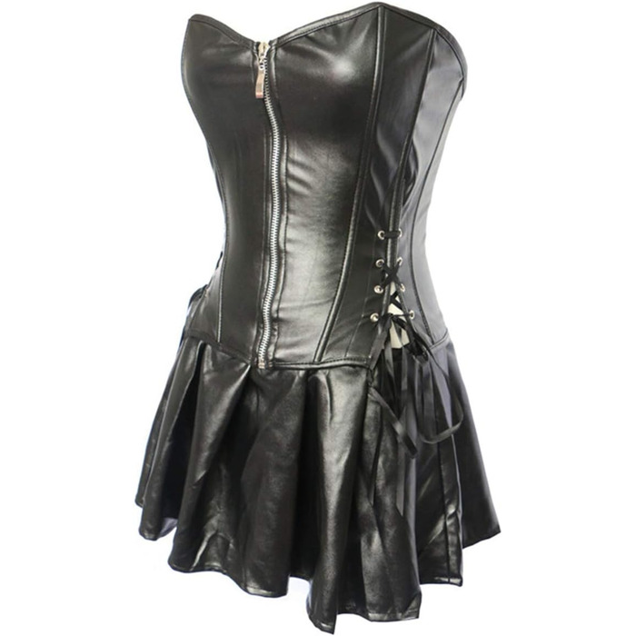 Корсет жіночий готичний з екошкіри SxyBox, чорний. Корсаж, сукня-корсет, клубний костюм, спідня білизна.