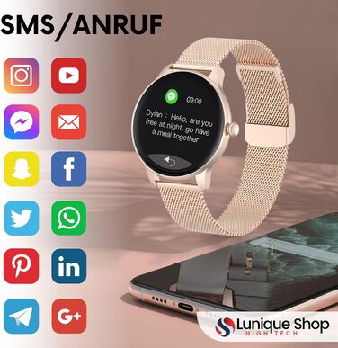 Смарт-годинник LSFIT для жінок круглий Rosegold: фітнес-трекер з вимірюванням кров'яного тиску, крокоміром та моніторингом сну, сумісний з Android та iOS