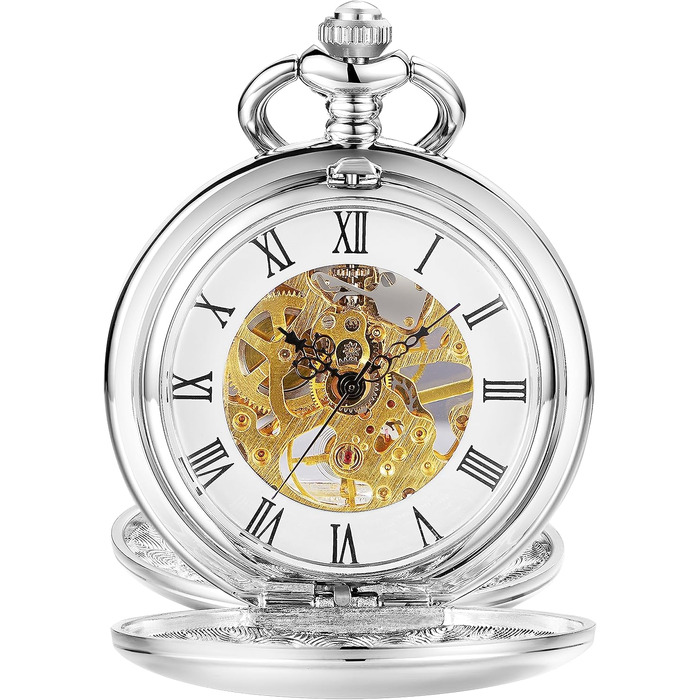 Чоловічий кишеньковий годинник ShoppeWatch з ланцюжком, механічний з ручним заводом, вінтажний стиль стімпанк 1920-х років, сріблястий