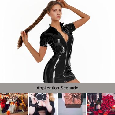 Міні-сукня з еластичної шкіри на блискавці, облягаюча, чорна (S, короткий рукав)