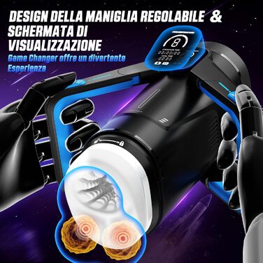 Інтимний масажер для чоловіків Eanatoys з 9 вібраціями, телескопічною функцією та LCD-дисплеєм (синій)