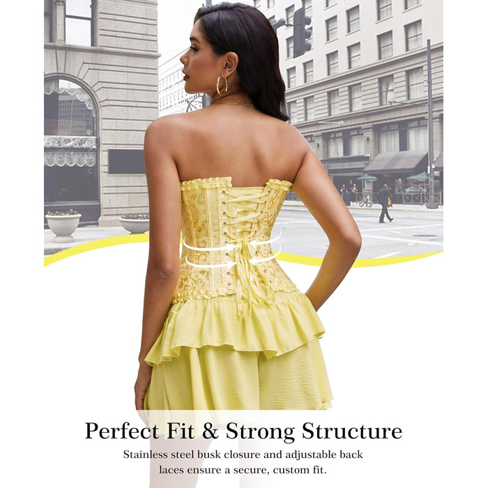 Корсет жіночий - бюстєль-корсет, топ для жінок, повномірний корсаж, шнурування, талія, спідня білизна - Ельфійський жовтий - розмір XS