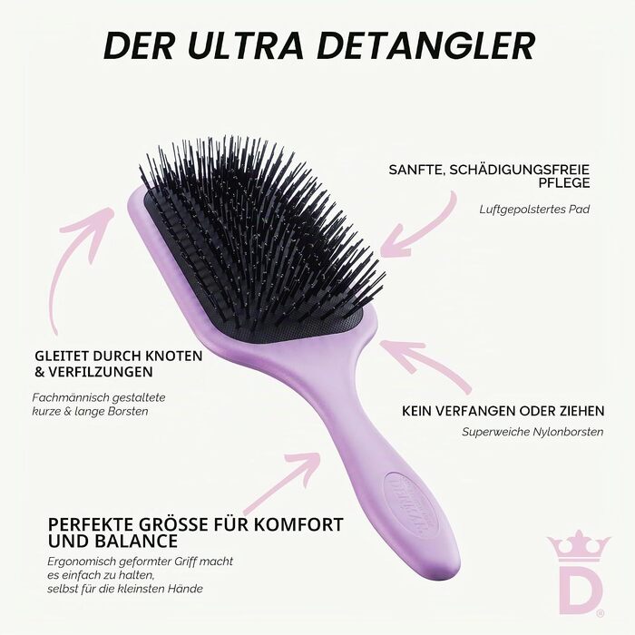 Щітка-розплутувач для волосся Denman Tangle Tamer Ultra D90L для кучерявого та натурального волосся, фіолетова