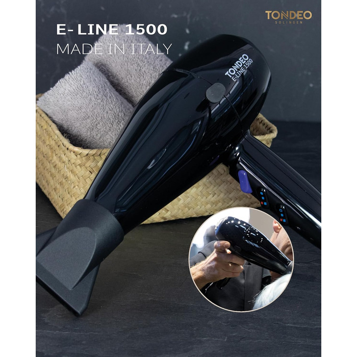 Професійний фен для волосся TONDEO E-LINE 1500, 3 температурні режими, кнопка холодного обдуву, поворотний шнур 3м