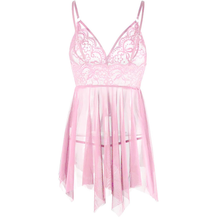 Сексуальна спідниця-комбінезон Dessous для жінок великих розмірів. Ефектна спідниця-комбінезон з V-подібним вирізом, мереживо, babydoll. Ідеальна для свята Валентина. (Рожевий, L)