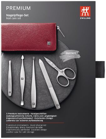 Преміальний набір для манікюру та педикюру ZWILLING (5 предметів) у шкіряному чохлі, червоний