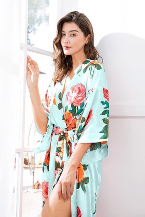 Халат жіночий шовковий максі з квітковим принтом, Babeyond, для дому та відпочинку