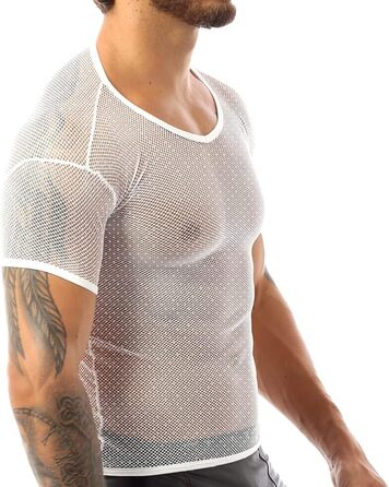 Чоловіча футболка з сітчастою тканини з короткими рукавами, спортивна, для м'язів (XL, білий)