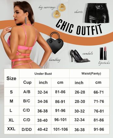 Комплект нижньої білизни RLOVE для жінок: бюстгальтер, труси, мереживо, 6 предметів, чорний (L, флуоресцентний рожевий)