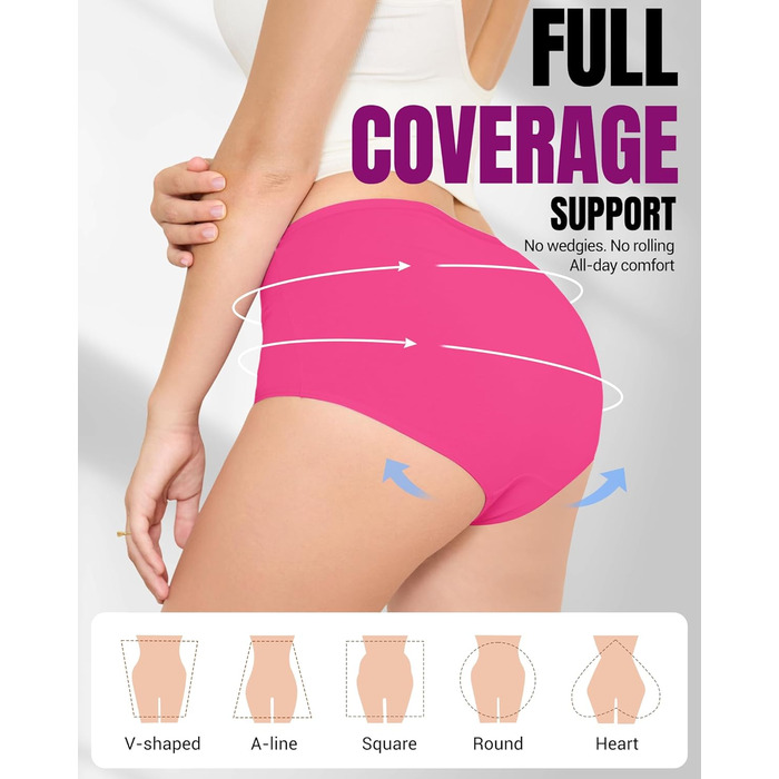 Труси жіночі TANSTC 5 шт. бавовна, висока талія, дихаючі, м'які. Розміри: L, темно-фіолетовий+магента+лимонний+бірюзовий+морський блакитний