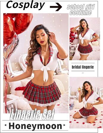 Комплект жіночої білизни ADOME в стилі школярки, рольова білизна, костюми студентки, рожевий принт, розмір XXL