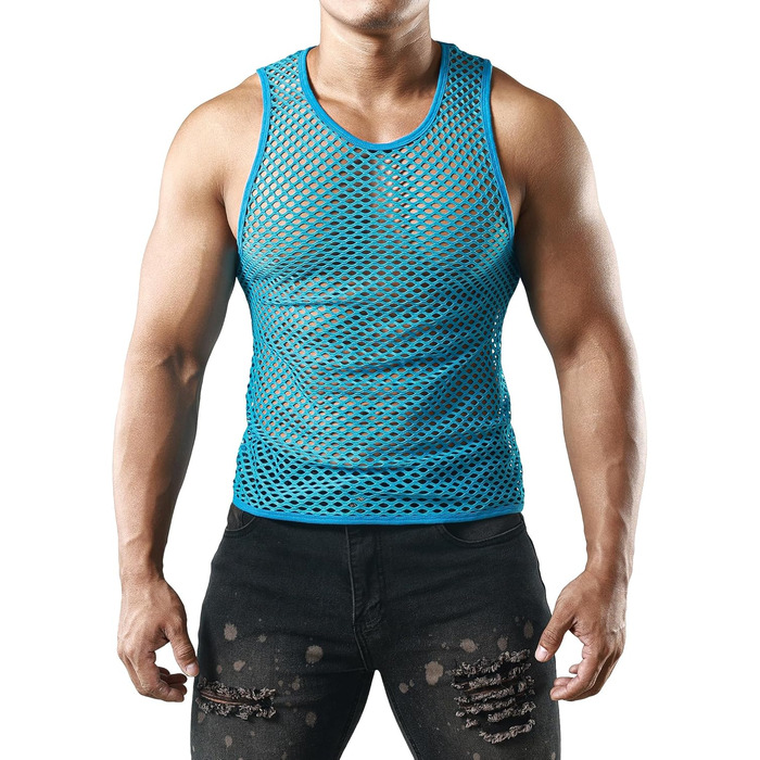 Чоловіча сітка-майка JOGAL з прозорої тканини (XXL, океановий блакитний)