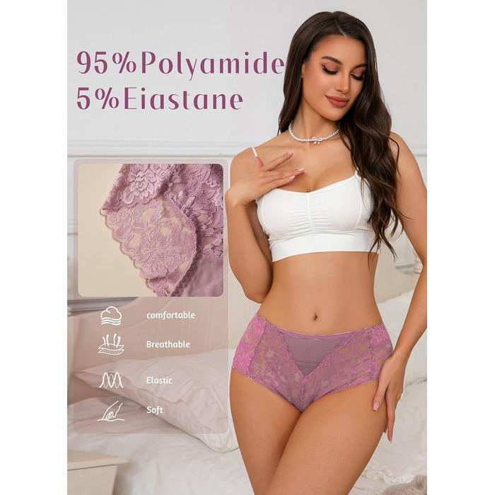 Слідки жіночі мереживні безшовні з високою талією, великі розміри (S-4XL), 6 шт. в наборі (чорний/бірюзовий/червоний/синій/фіолетовий/нюд)