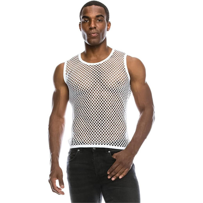 Чоловіча сітчаста футболка-сітка, прозора, модна, сексуальна, з коротким рукавом, для нічного клубу, вечірки, вуличного стилю, біла жилетка XL