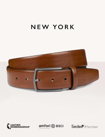 Чоловічий шкіряний ремінь FENIX NEW YORK Desert Cognac (95 см), ширина 35 мм, гіпоалергічна пряжка, регульований та екологічний, для костюма та джинсів