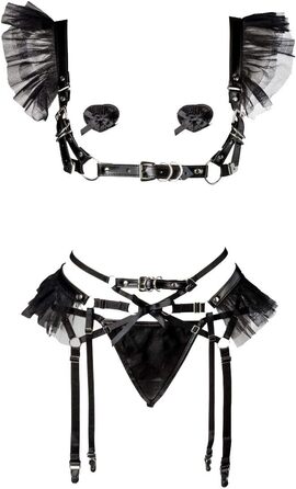 Чорний комплект еротичної білизни з велюру, 4 частини, L-XL