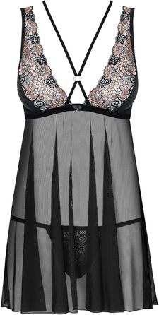 Сексуальний жіночий комплект білизни Selente Love & Fun: ніжна сорочка, боді та стрінг з мереживом (S-M, чорний з золотою мереживною вставкою)