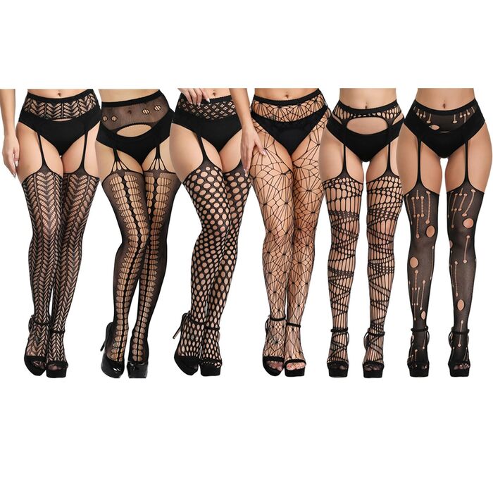 DRESHOW 6 пар мереживних шкарпеток-сіток з високою талією для жінок, комплект