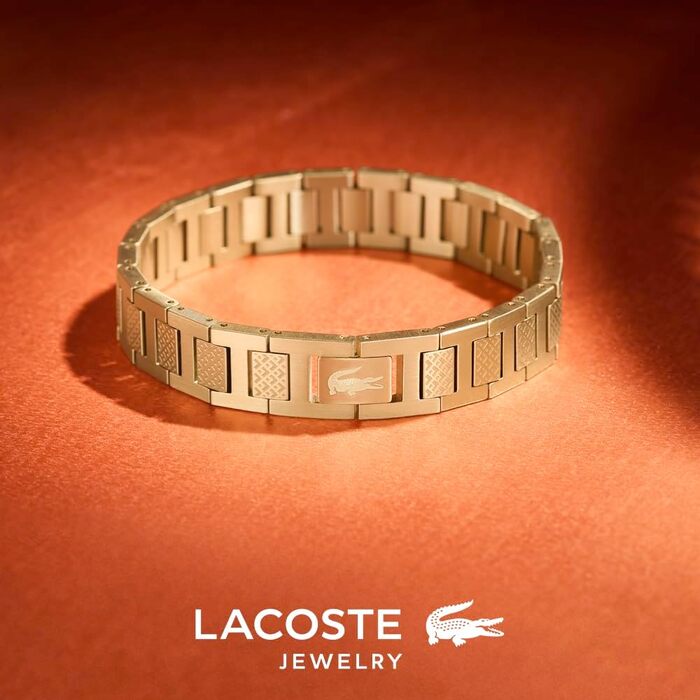 Шкіряний браслет Lacoste MetroPole з застібкою-карабіном та візерунком petit piqué, колір Yellow Gold (чоловічий)