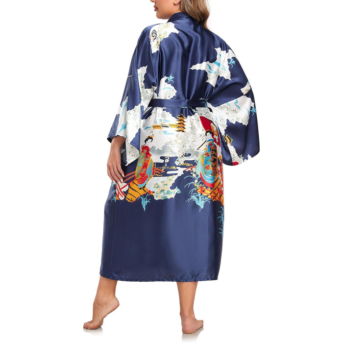 Кимоно халат для жінок, великі розміри, сатин, легкий, японський, плюс сайз, халат-юката (Pagode Kriegsmarine, 3XL)