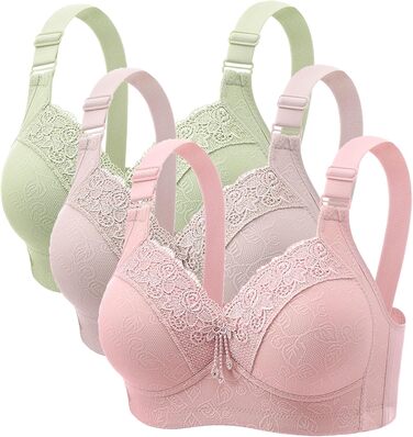3 шт. бюстгальтер для жінок без кісточок Push Up, великий розмір, класичний комплект, м'який та зручний, для великих грудей, підходить для спорту та повсякденного носіння (зелений+сірий+рожевий), 100B