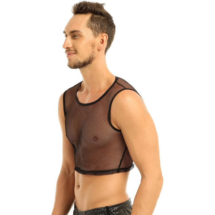 Чоловіча футболка з сітки, прозора, для клубу, червона (XL)